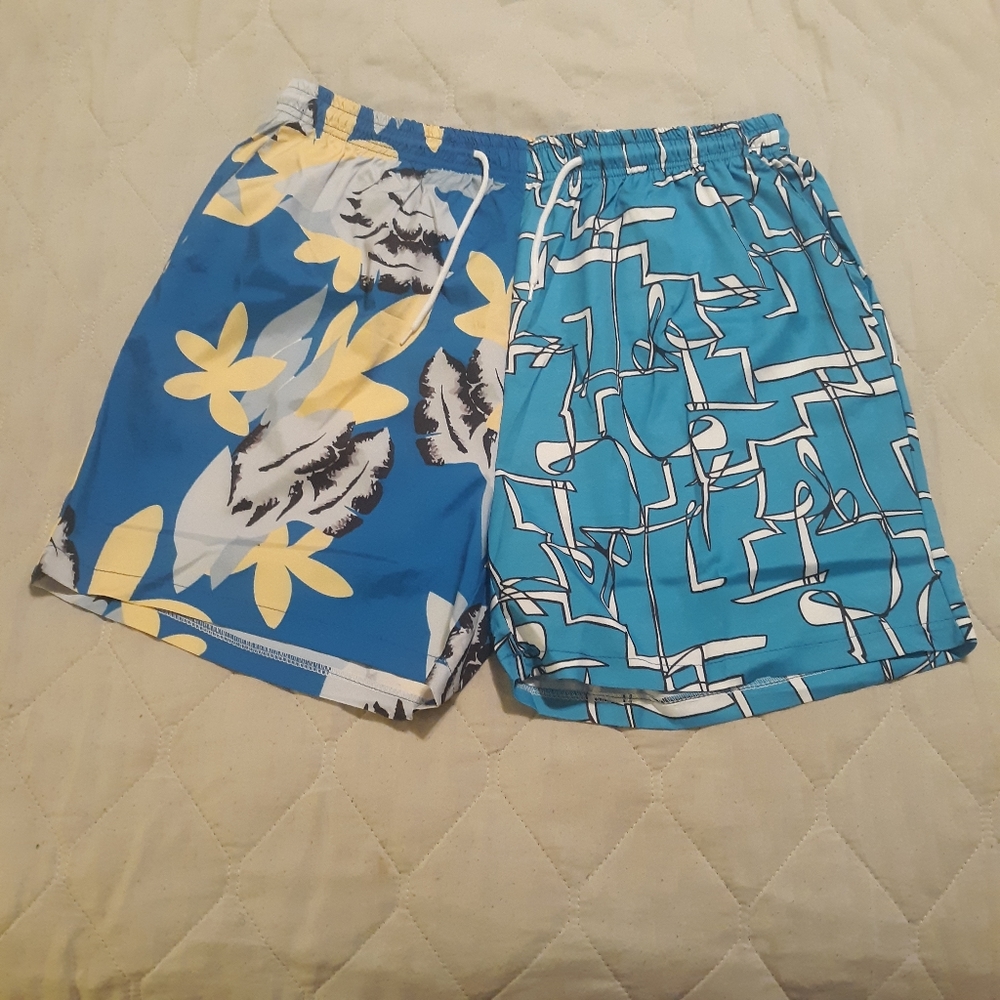 Incerun Blue Floral Abstract Printed Shorts Size L